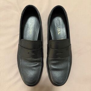 Prada Saffiano black leather penny loafers, men’s 9.5US